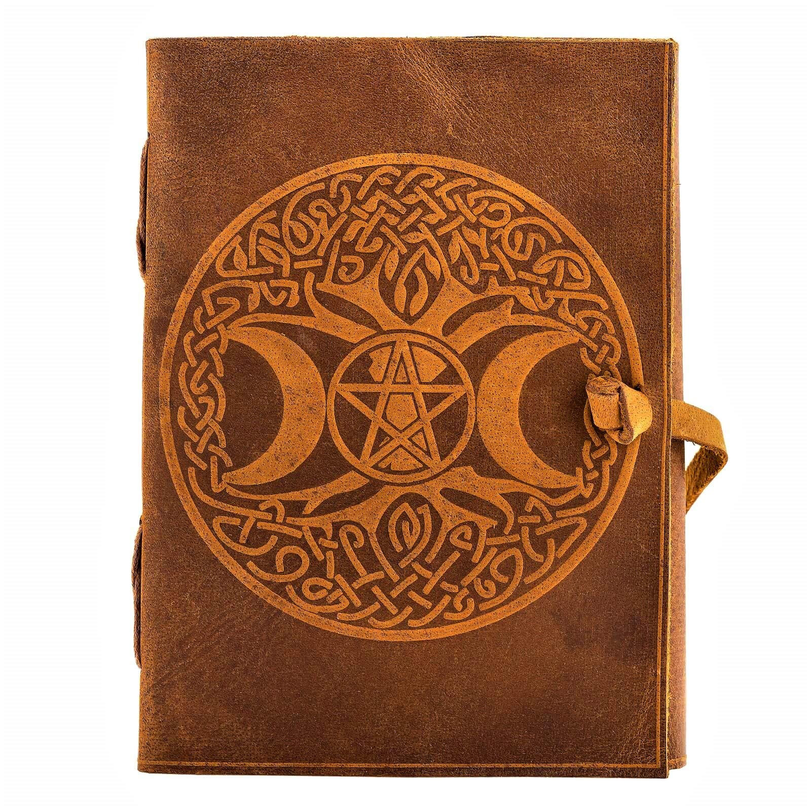 URBAN LEATHER B6 Vintage Leather Bound Journal for Men Women, Circle of Life Celtic Moon Tree Embossed Artist Drawing Sketchbook Diary Travel Gift Writing Notebook, Unlined Pages
