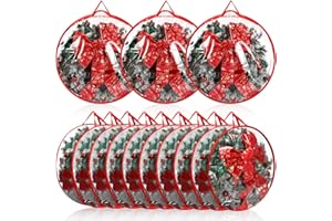 Aliceset 9 Pcs Christmas Wreath Storage Container 30 Inch Clear Wreath Storage Bags Plastic Artificial Garland Container with Dual Zippers and Handles for Xmas Thanksgiving Holiday (Red)