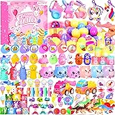OCTERIC 120 Pcs Pastel Prefilled Plastic Easter Eggs Filled with Assorted Toys Stickers Inside for Kids Boys Girls Toddlers Easter Theme Party Favors Easter Eggs Hunt Basket Filler Stuffers Supplies