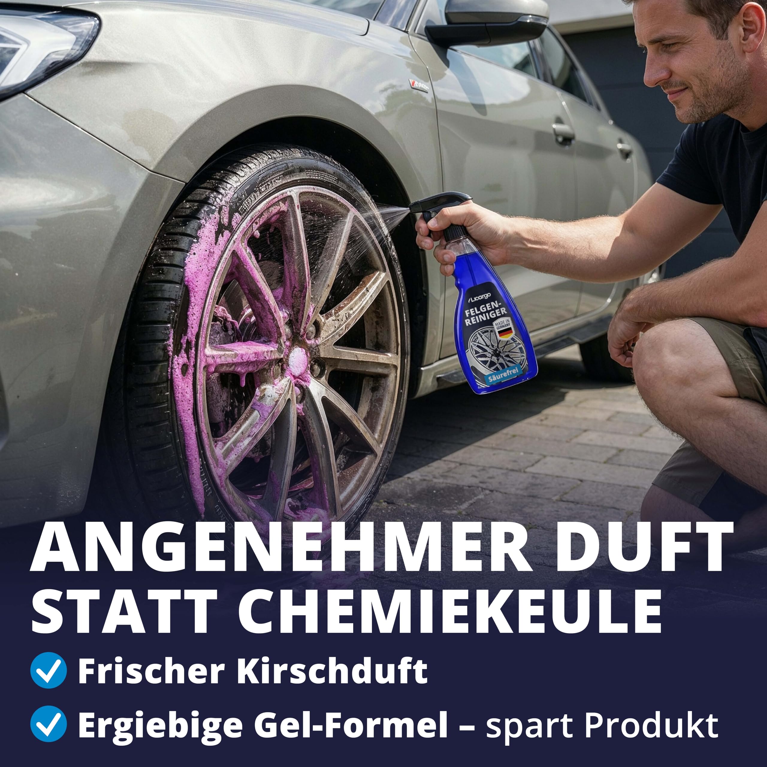 LICARGO FerroActive Felgenreiniger (750 ml) säurefrei mit Wirkindikator - kraftvolle Felgenpflege für Alufelgen, Stahlfelgen & Chromfelgen - pH-hautneutral, materialschonend - Auto Felgen, Rim Cleaner 5