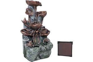 Sunnydaze Tiered Driftwood and Flourishing Stem 30-Inch Solar Fountain with LED Light - Submersible Pump - Polyresin Brown
