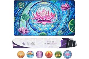 ARCANE FORTRESS MTG Magic The Gathering Playmat Original Handcrafted Art, Non-Slip TCG Playmat with Rubber Bottom and Stitched Edges, Commander TCG Rollable & Foldable Card Mat (Pink)