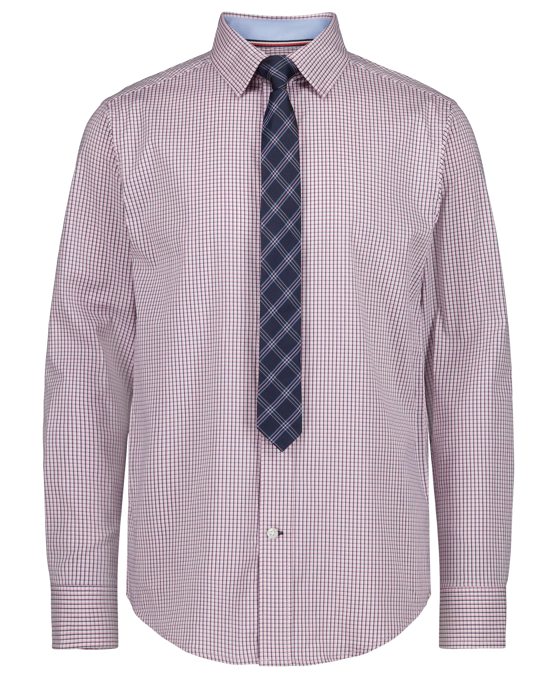 Tommy Hilfiger Boys' Long Sleeve Dress Shirt with Straight Tie, Collared Button-Down with Cuff Sleeves, Orchid Pink, 8 Image