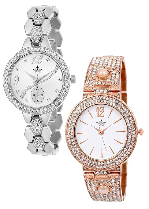 Swisso Stylish Analog Golden and Silver Color Watch for Women's and Girls SWS-361-SL-GD, Pack of 2
