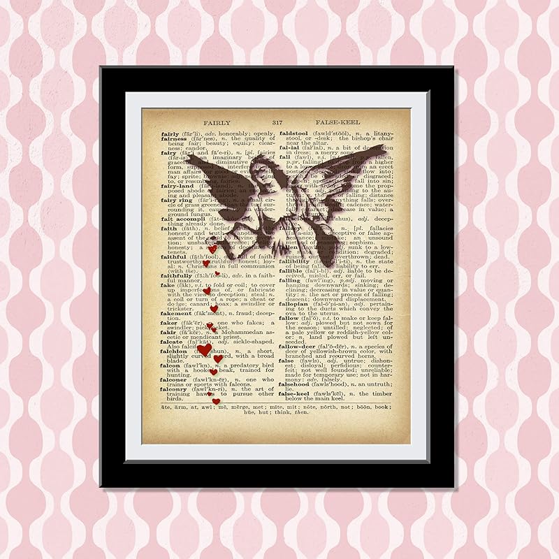 Banksy Angel Showering - Red hearts of Love on Dictionary Vintage Background Prints Wall Art Pictures Paintings UnFramed…