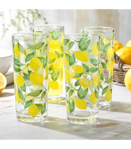 Honeydak 6 Stück Retro Coastal Highball-Gläser – Mit Palmen-Design, 270 Ml, Spülmaschinenfest, Für Cocktails, Säfte & Sommerpartys