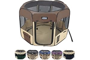 EliteField 2-Door Soft Pet Playpen (2 Year Warranty), Exercise Pen, Multiple Sizes and Colors Available for Dogs, Cats and Other Pets (52" x 52" x 32"H, Brown+Beige)