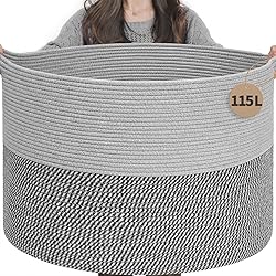 INDRESSME 115L Extra Large Blanket Basket, Cotton
