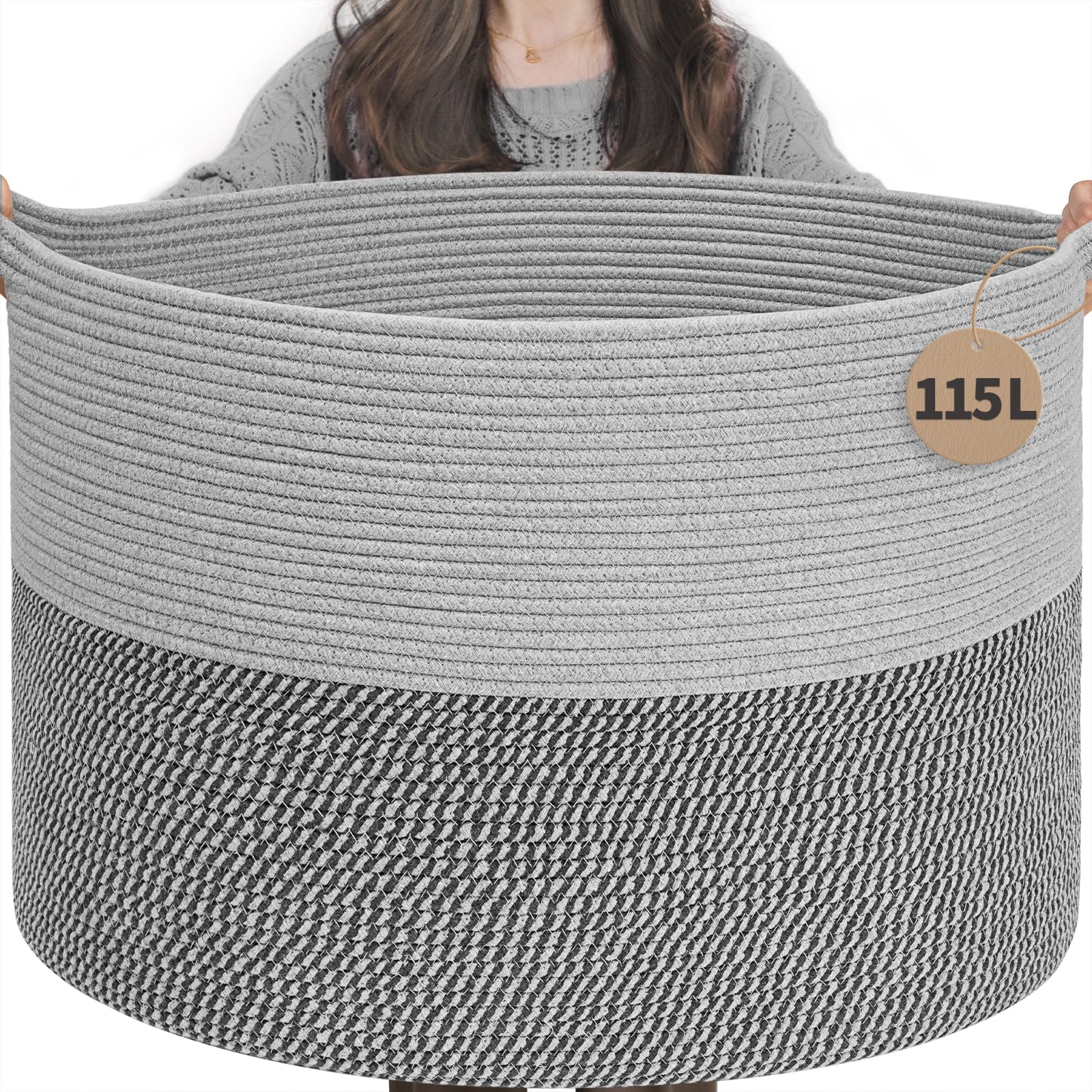 INDRESSME 115L Extra Large Blanket Basket, Cotton