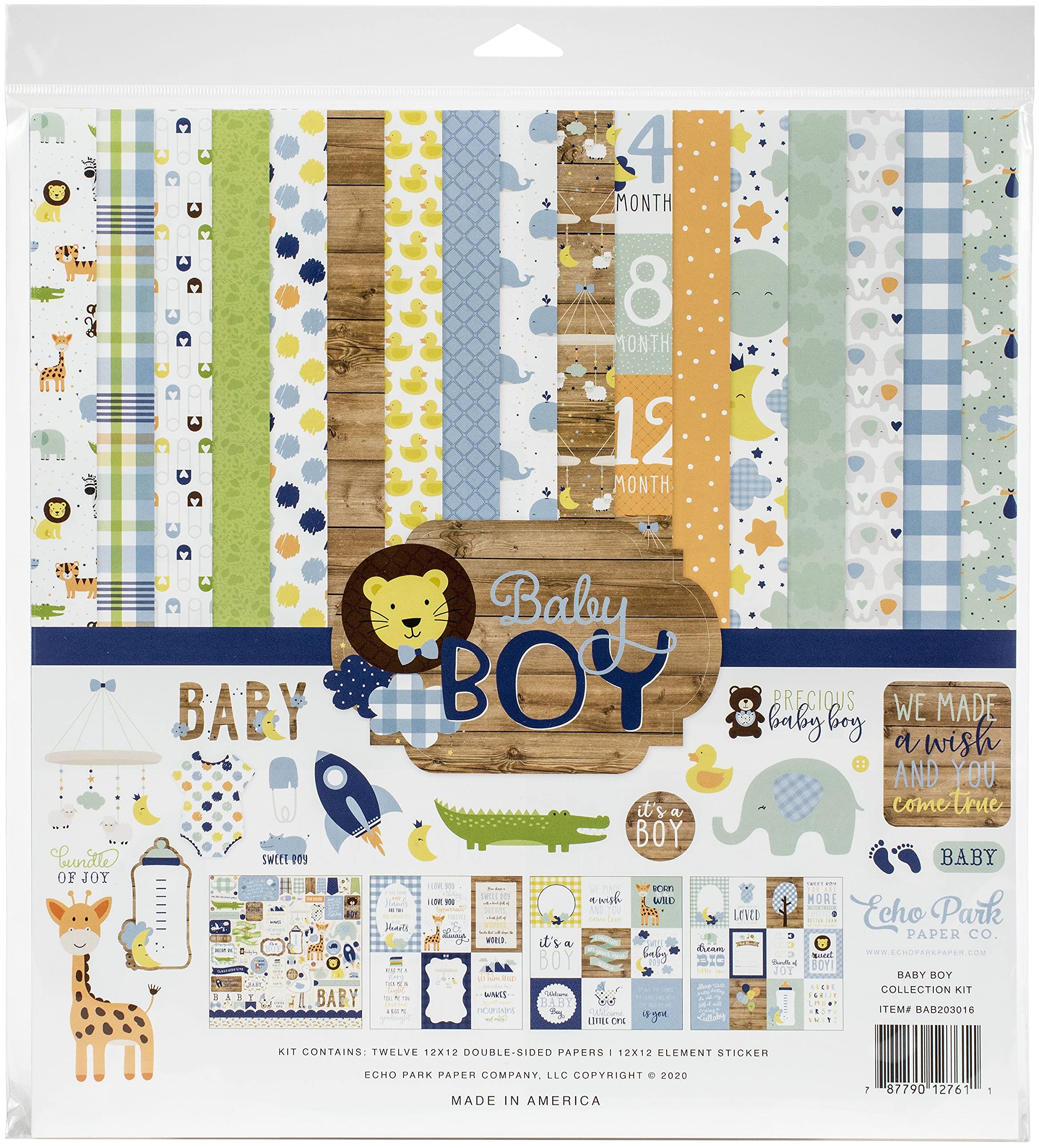 Echo Park Paper Company Baby BOY Collection 12X12 KIT, Blue, Green, Mint,Yellow, One Size