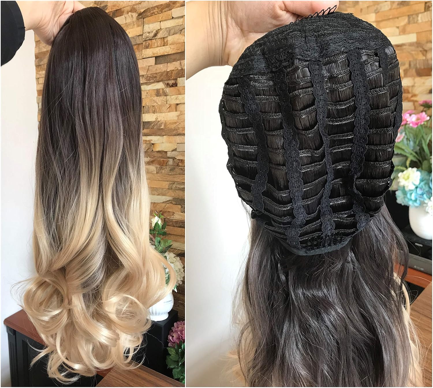 Amazon Com 24 Inches Long Wavy Curly Clip In Ombre 3 4 Half Head