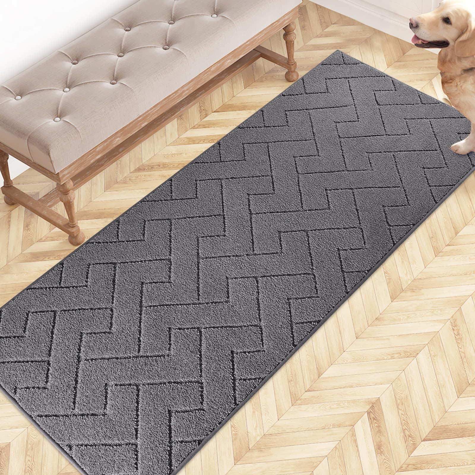 FCSDETAIL Dirt Trapper Indoor Door Mat 60 x 150 cm, Machine Washable Entrance Rug, Dog Doormat, Non-slip Inside Runner Rug for Kitchen, Hallway, Entryway
