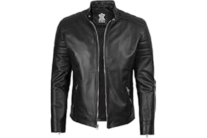 Decrum Real Leather Jacket Men - Real Lambskin Café Racer Style Leather Jackets for Mens