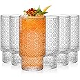 AVLA 6 Pack Vintage Drinking Glasses, 12 OZ Romantic Highball Glass Cup, Skinny Tall Cocktail Glass Tumbler, High Beverage Wa