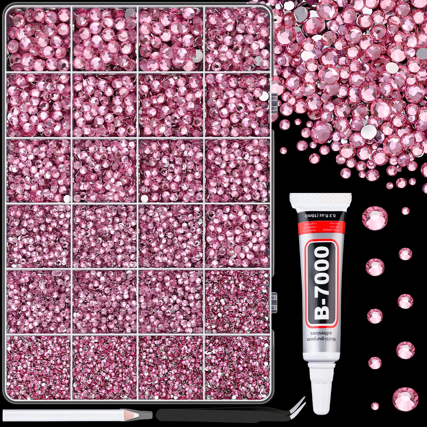 25000Pcs Resin Rhinestones for Crafting, Dark Pink