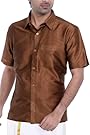 Vastramay Men's Cotton Silk Solid Casual Shirt (Color: Coffee)