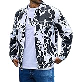YXLUOKY Cow Print Trucker Jacket for Men Western Cowboy Unlined Coats Cute Animal Tops Holiday Gifts