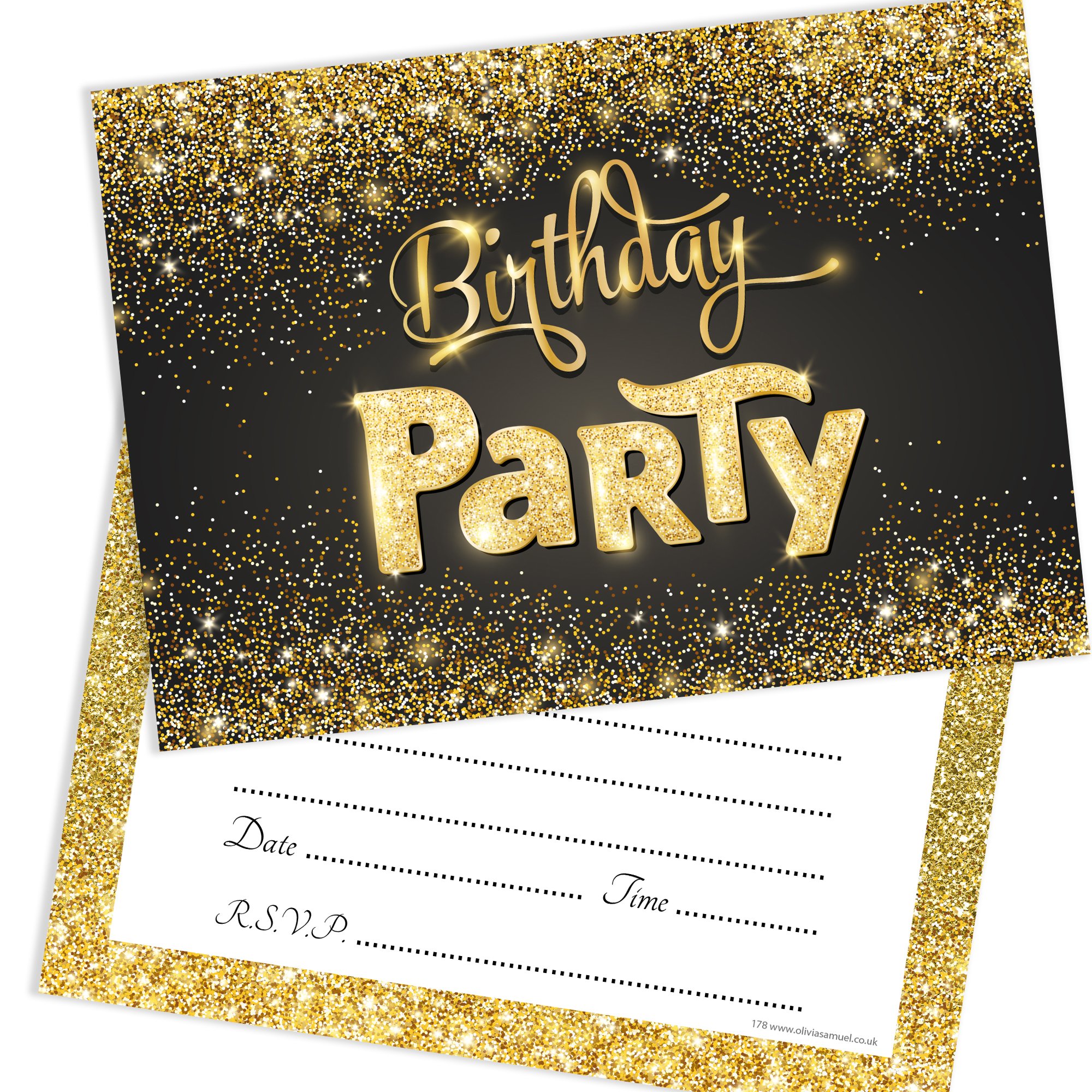 Olivia Samuel 20 x Black and Gold Effect Birthday Party Invitations from Ready to Write with Envelopes