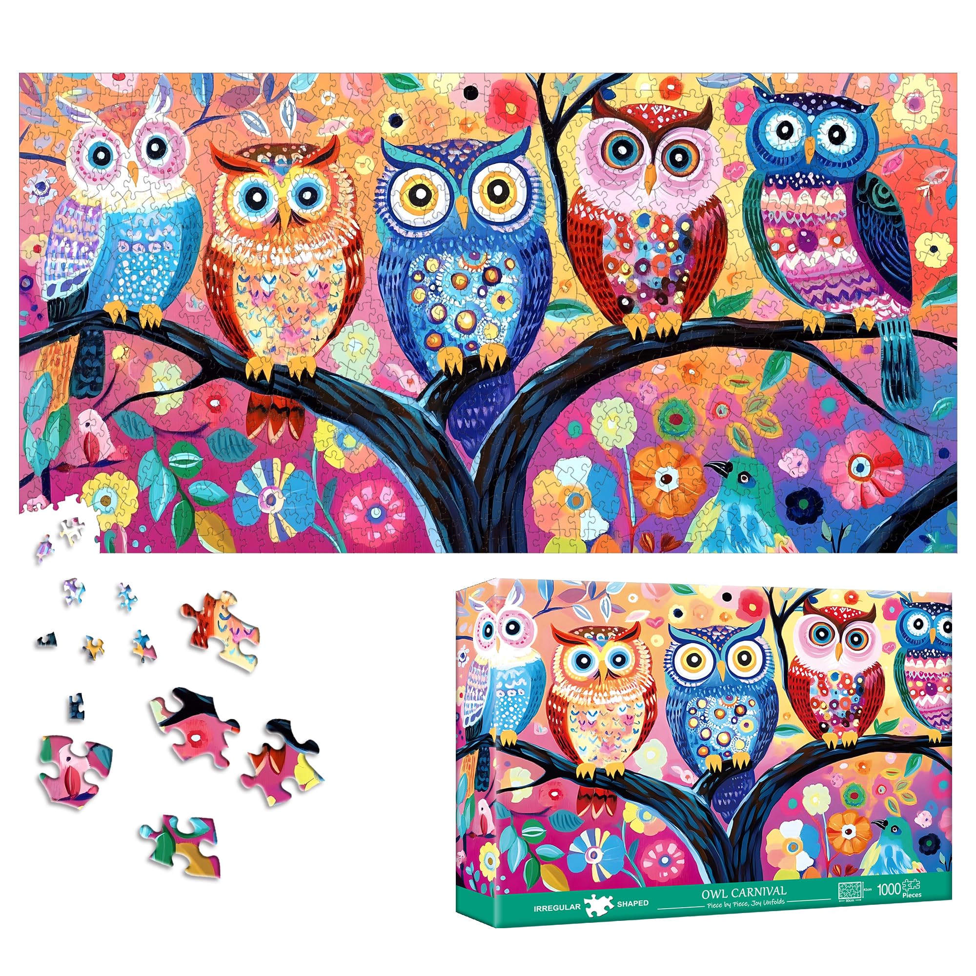 Bimkole Owl Puzzles for Adults 1000 Pieces, Animals Paper Jigsaw Puzzle 1000 Pieces - Fun and Challenging Family Decoration Puzzle Great Gift Idea, Finished Size is 31.5 x 16.14 in