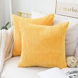 Home Brilliant Yellow Cushion Covers 65x65 cm Set of 2 Mustard Velvet Corduroy