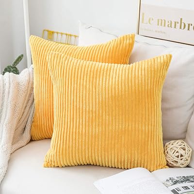 Home Brilliant Yellow Cushion Covers 65x65 cm Set of 2 Mustard Velvet Corduroy