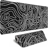 Topographic Contour Gaming Mouse Pad,Large XL Mouse Pad Big Mouse mat,Long Computer Keyboard with 3mm Non-Slip Base and Stitched Edge for Gaming Home Office Work,31.5x11.8in