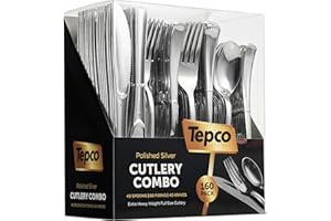 Plastic Silverware Set- Silver Flatware Set- Heavy Duty Cutlery Set - Bulk Combo Value Pack 160 count 40 Knives 80 Forks 40 Spoons Party Supplies - Tepco Settings