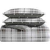 Eddie Bauer - Queen Comforter Set, Reversible Cotton Bedding with Matching Shams, Plaid Home Decor for All Seasons (Alder Grey/Red, Queen)