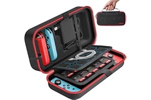 Switch Carrying Case Compatible with Nintendo & OLED, Portable Switch Travel Carry Case Fit for Joy-Con and Adapter, Hard Shell Protective OLED Pouch Bag with 20 Games, Red For N DS Cases & Storage