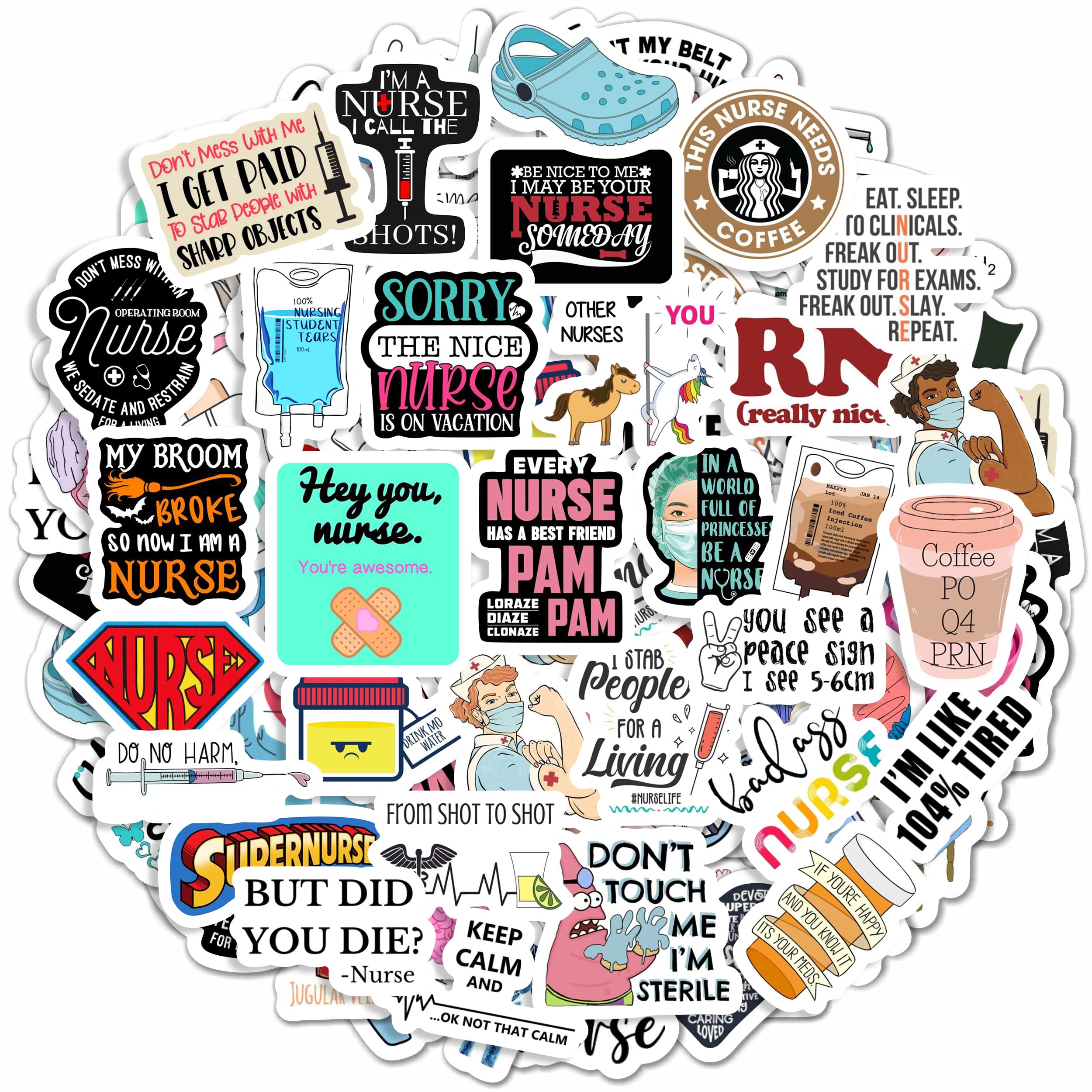 Photo 1 of BulbaCraft 100Pcs Funny Nurse Stickers, Funny Nurse Gifts, Nursing Stickers, Medical Decals for Computer, Cups, Planner Laptop Decals, Gifts for Women & Men