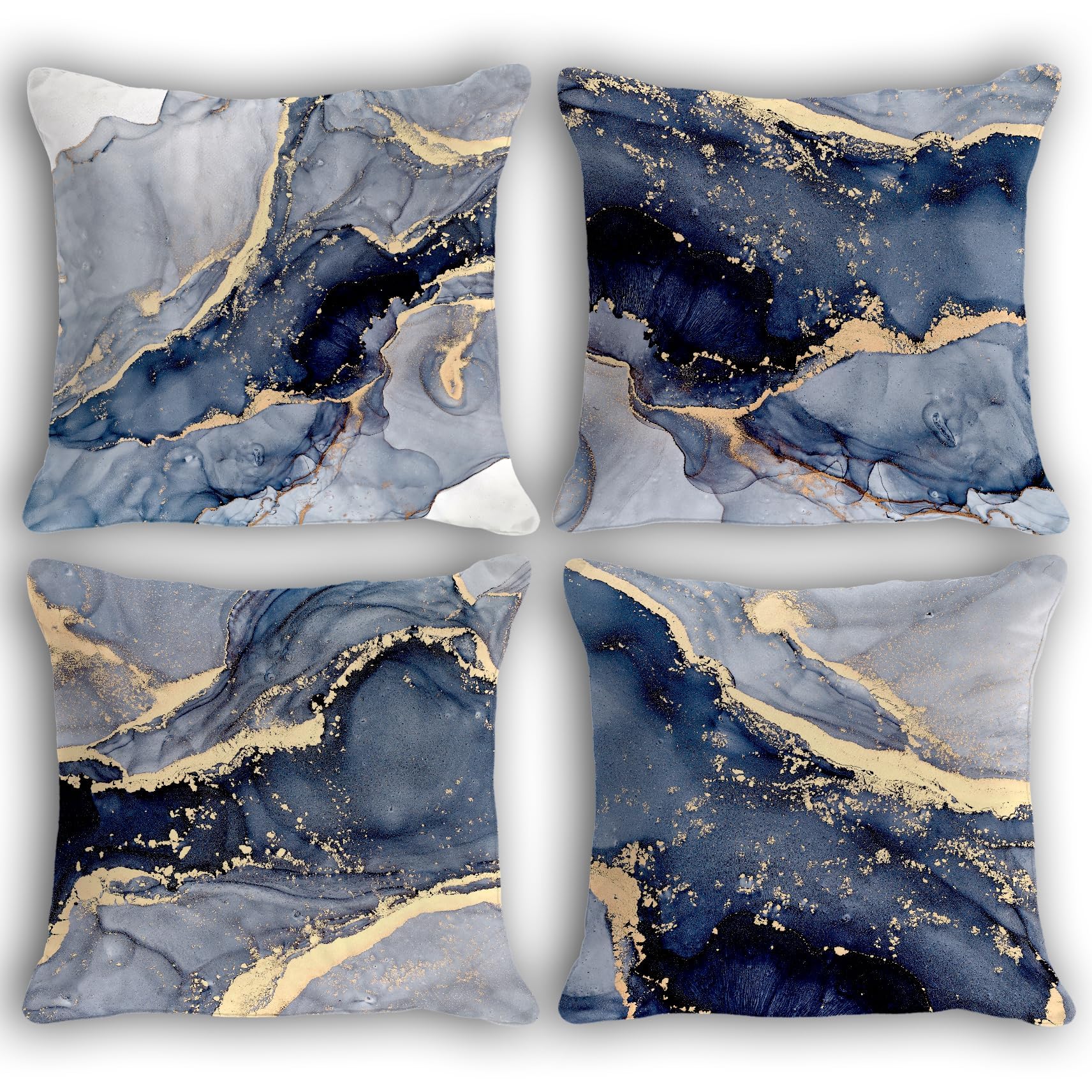 Photo 1 of OGILRE Blue and Gold Pillow Covers, Modern Abstract Marble Texture Blue Gold Print Art Home Bedroom Decorations Soft Throw Pillow Cover, 18x18 Pillow Cover Set of 4,Couch Decorative Pillow Cases