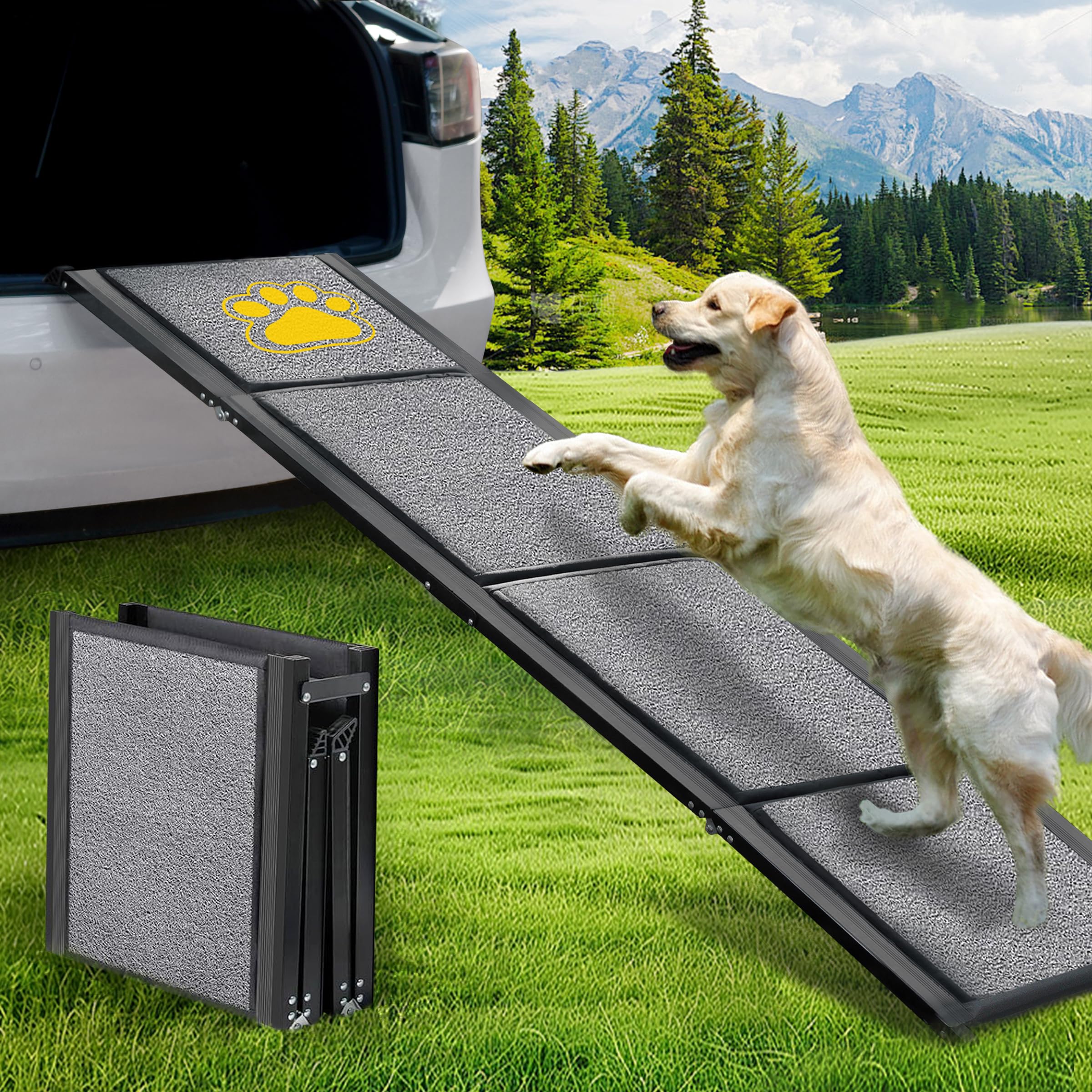 BACOENG 180cm Hunderampe Auto Klappbar, Hundetreppe Auto mit Rutschfester Teppich, rutschfest Hunderampen für Autos, LKWs und SUV