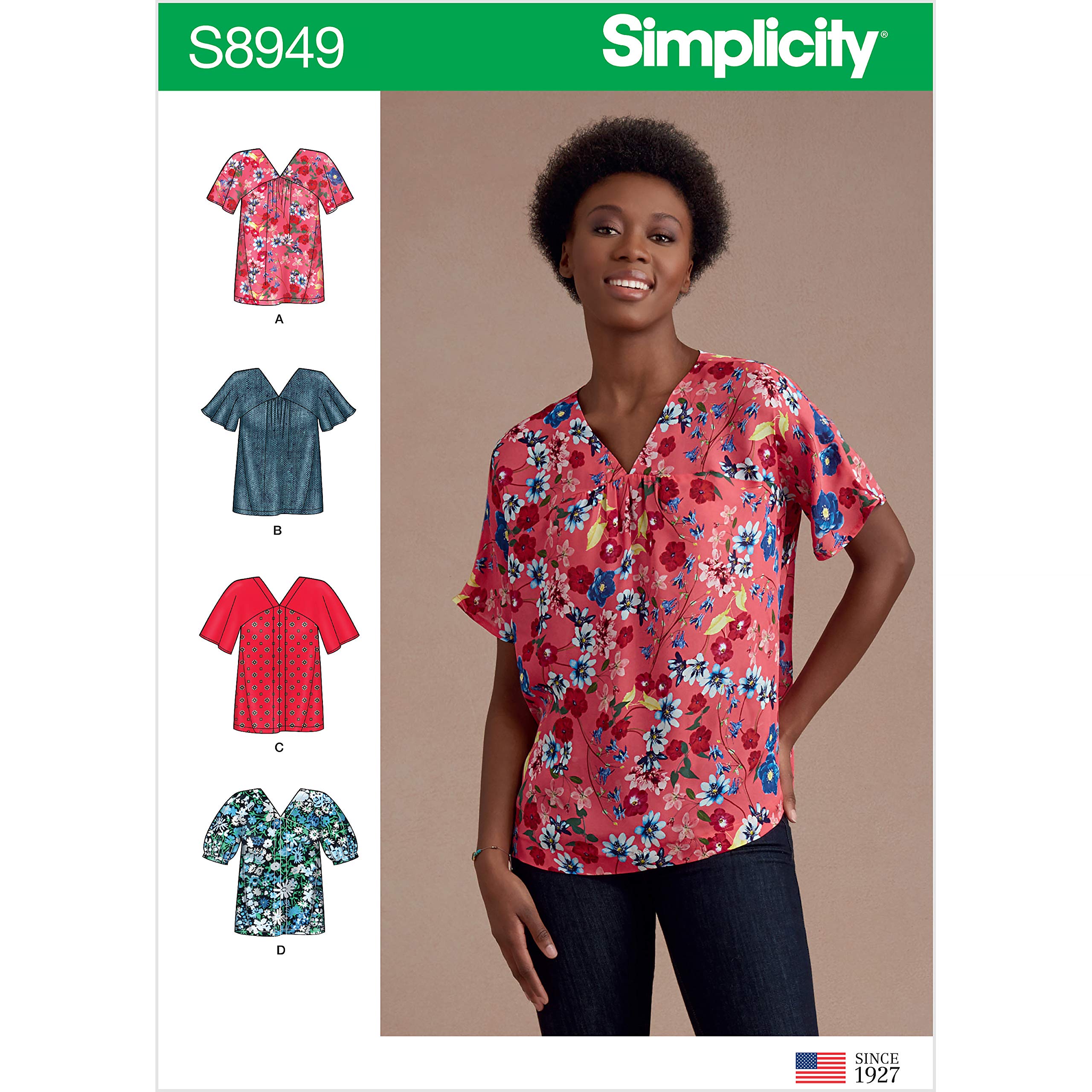 SIMPLICITY Sewing Pattern S8949 Misses' Blouses, Paper, White, Various