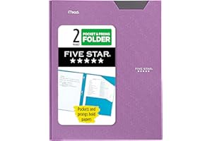 Five Star 2-Pocket Folder, Plastic Folder with Stay-Put Tabs and Prong Fasteners, Holds 8-1/2" x 11" Paper, Amethyst Purple (38750)