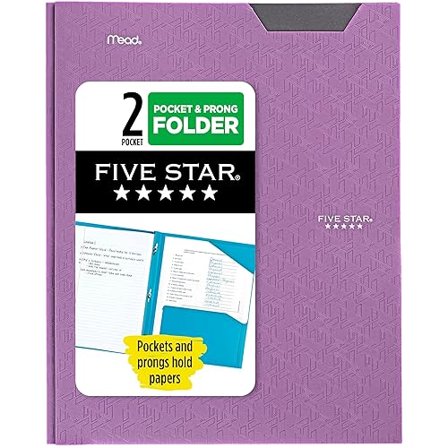 Five Star 2-Pocket Folder, Plastic Folder with Stay-Put Tabs and Prong Fasteners, Holds 8-1/2" x 11" Paper, Amethyst Purple (38750)