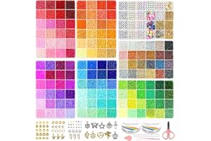 Redtwo 3mm 45000pcs Glass Seed Beads Kit, 7 Boxes 144 Colors Small Beads for Bracelets, Friendship Bracelet Kit with Charms and Letters