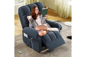 Welzona Updated Power Recliner Chair, Adjustable Electric Recliner Chair for Adults, Ultra-Comfy Teddy Fleece Recliner Chair for Small Space, Tool-Free Assembly, 2 Side Pockets and USB Port, Blue Gray