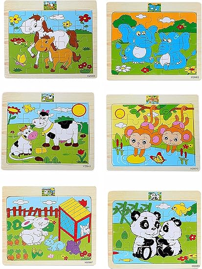 Akrobo 6 Assorted Wooden Puzzles for Kids (6 Pieces)