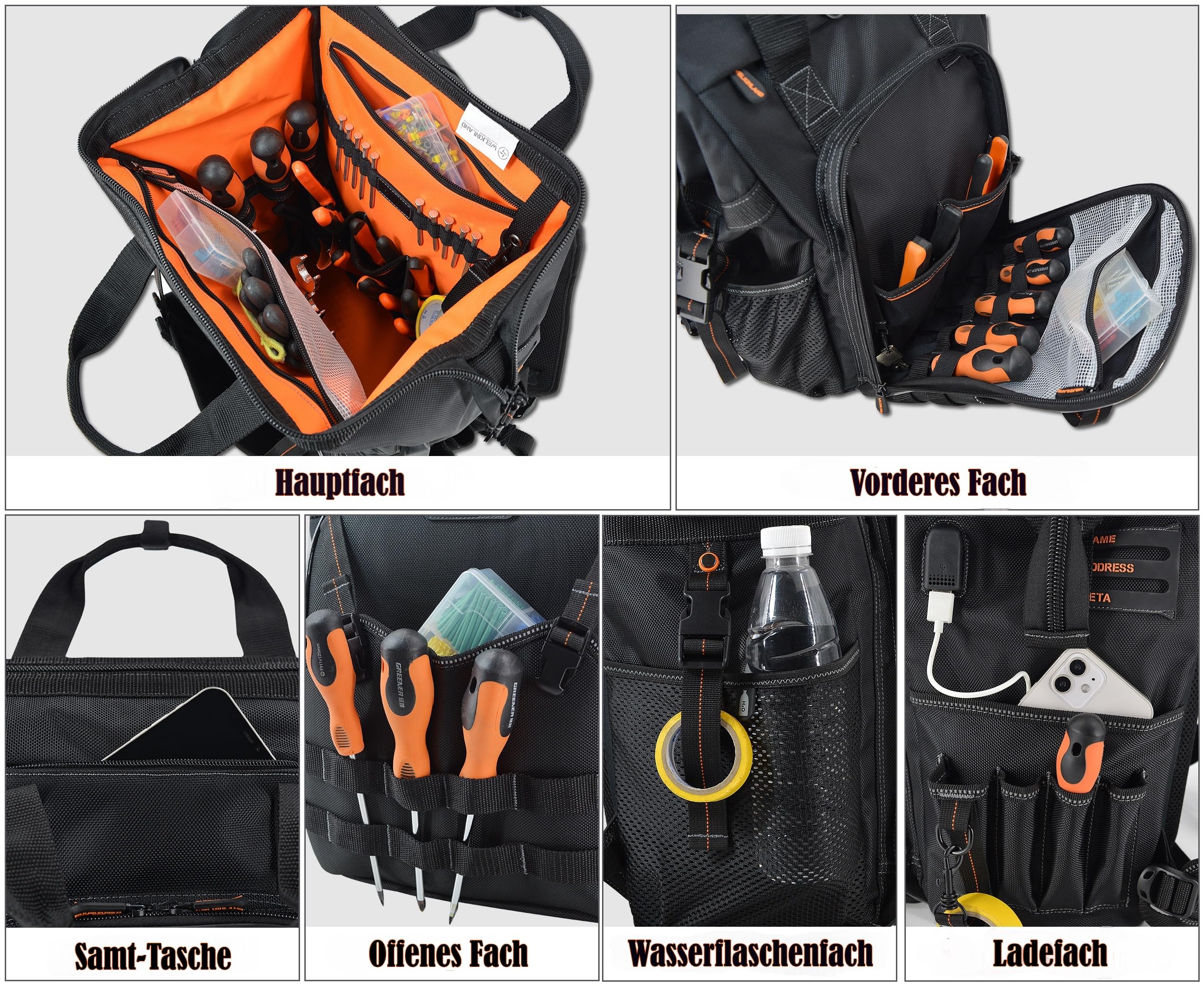 WELKINLAND 55 Taschen Werkzeugrucksack, Elektrikerrucksack, Werkzeugtasche 7