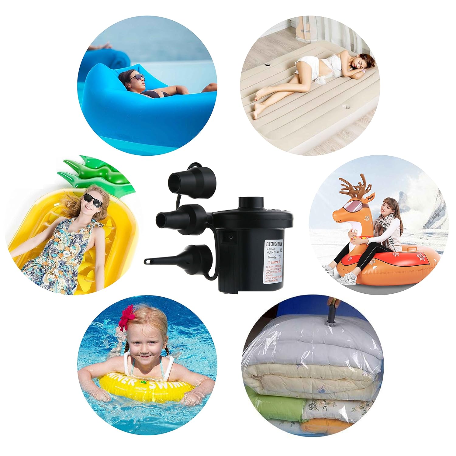 Electric Air Pump Portable QuickFill for Inflatables Floats Pool Water