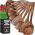 Wooden Spoons for Cooking, Kitchen Utensil Set, 10 Pcs Cooking Utensils Set for Nonstick Pans & Cookware – Study Teak Wood, L
