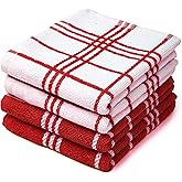 Encasa XO Kitchen Towels and Dishcloths Sets | Cotton Hand Towel | Multipurpose, Highly Absorbent Cleaning, and Reusable | 24"x16" | Pack of 4 - Red Terry