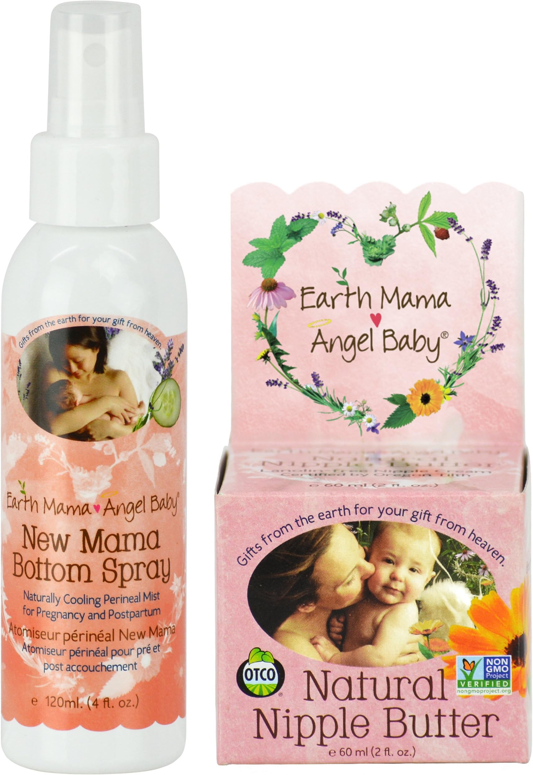 Earth Mama Angel Baby Natural Nipple Butter, 2-Ounce Jar PLUS New Mama Bottom Spray - 4 oz.