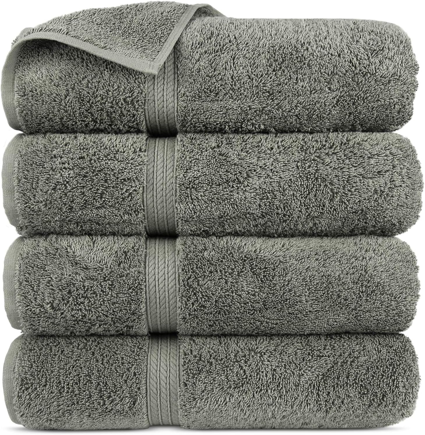 Premium Cotton Turkish 4-Striped Border Eco-Friendly and Long Stable Bath Towel (Gray, Set of 4)