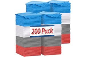 FIXSMITH Shop Towels, Microfiber Cleaning Cloth Bulk, 200 Pack Microfiber Towels for Cars, All-Purpose Absorbent Cleaning Rags, Dust Cloth for Automotive, Mechanic, Garage, Bar, 11.5 x 11.5 inch