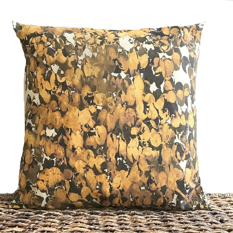 Fall Abstract Leaves Autumn Pillow Cover Gold Brown Tan Decorative 18x18 Handmade