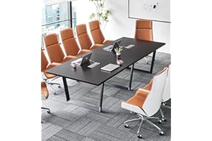 ahliss Sturdy Conference Table with Cable Management Grommets Modern Rectangle Office Meeting Table with Wood Tabletop and Metal Frame & Legs- Easy Assembly Boardroom Table (Black, 10 Foot)