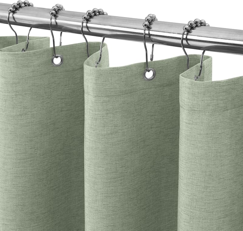 Waterproof Narrow Shower Curtain 92x182cm Sage Green Linen