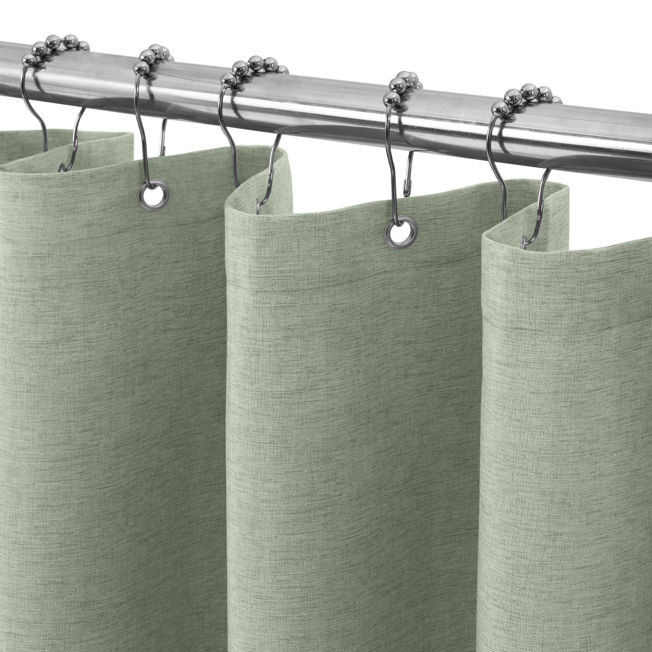 VANZAVANZU Waterproof Narrow Shower Curtain 92x182cm for Small Bathroom with Metal Hooks Linen Fabric Shower Curtain Heavy Duty Bath Curtain for Wet Room Bathtub Shower Stall - Sage Green — image 1