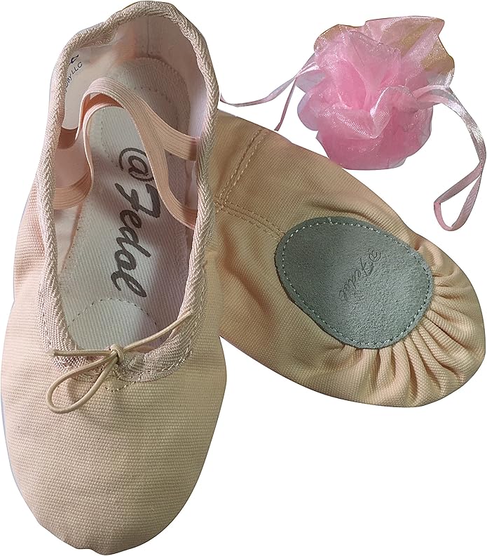 pink leather split sole ballet shoes